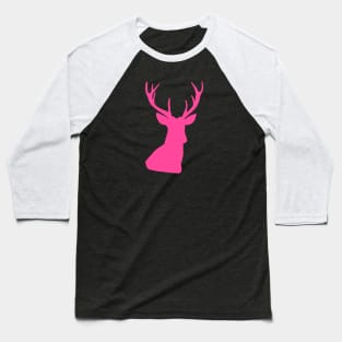 Deer Head Silhouette Skull Hot Pink Color Baseball T-Shirt